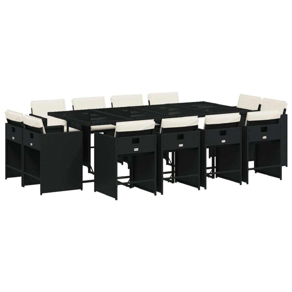 vidaXL Σετ Τραπεζαρίας Κήπου 13τεμ. Μαύρο από Συνθ. Ρατάν με Μαξιλάρια