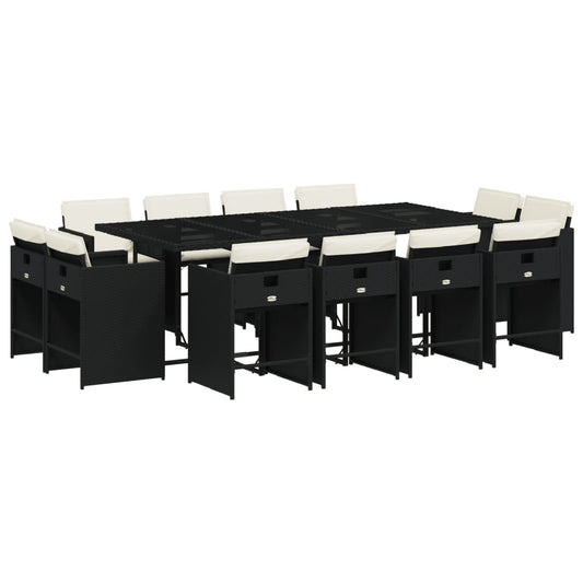 vidaXL Σετ Τραπεζαρίας Κήπου 13τεμ. Μαύρο από Συνθ. Ρατάν με Μαξιλάρια