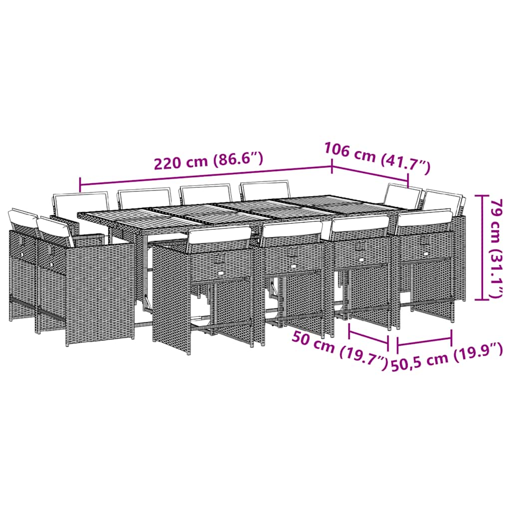 vidaXL Τραπεζαρία Κήπου 13 Τεμαχίων Γκρι Συνθετικό Ρατάν με Μαξιλάρια