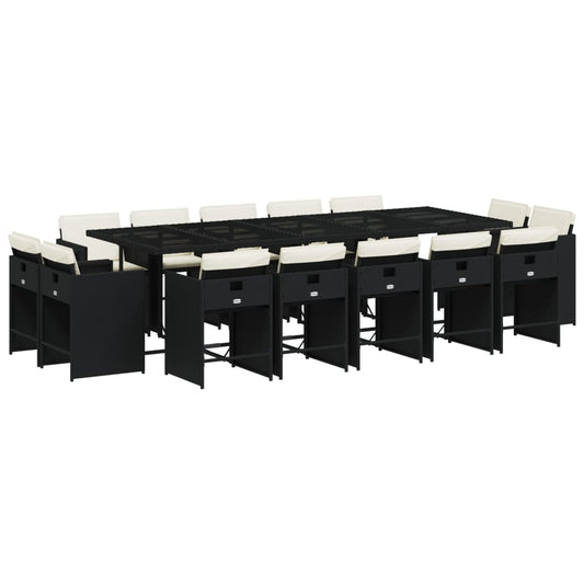 vidaXL Σετ Τραπεζαρίας Κήπου 15 τεμ Μαύρο από Συνθ. Ρατάν με Μαξιλάρια