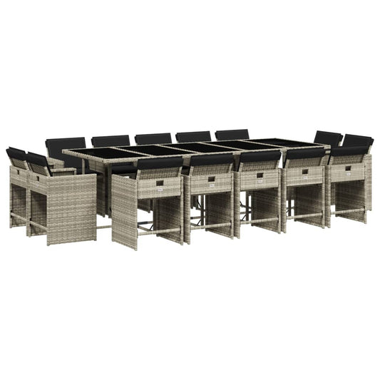 vidaXL Σετ Τραπεζαρίας Κήπου 15 τεμ. Αν. Γκρι Συνθ. Ρατάν με Μαξιλάρια