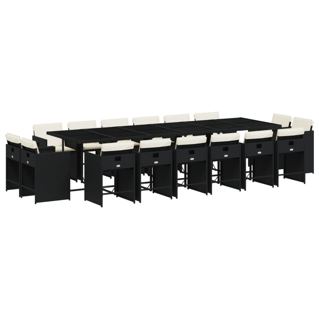 vidaXL Σετ Τραπεζαρίας Κήπου 17 τεμ Μαύρο από Συνθ. Ρατάν με Μαξιλάρια