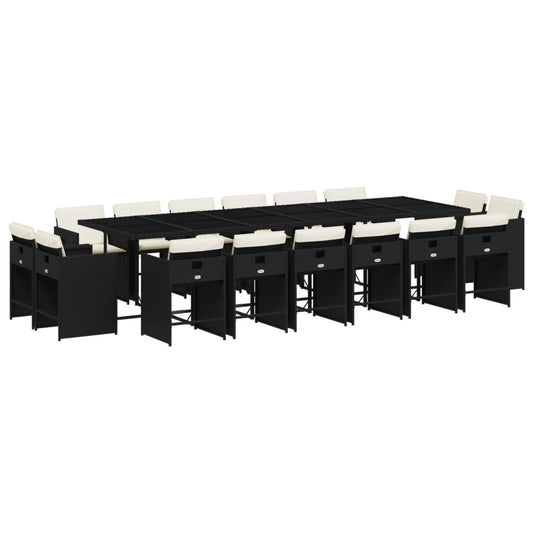 vidaXL Σετ Τραπεζαρίας Κήπου 17 τεμ Μαύρο από Συνθ. Ρατάν με Μαξιλάρια