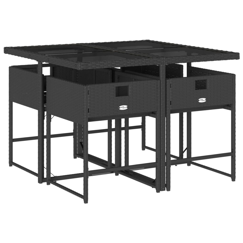 vidaXL Σετ Τραπεζαρίας Κήπου 5 Τεμαχίων Μαύρο Συνθ. Ρατάν με Μαξιλάρια