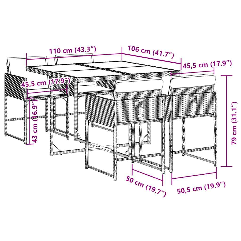 vidaXL Σετ Τραπεζαρίας Κήπου 5 Τεμαχίων Μαύρο Συνθ. Ρατάν με Μαξιλάρια