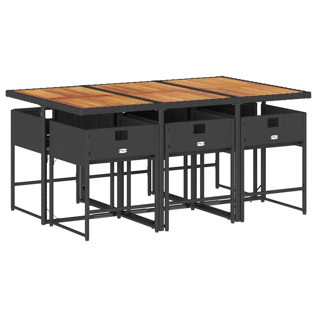 vidaXL Σετ Τραπεζαρίας Κήπου 7 Τεμ. Μαύρο Συνθετικό Ρατάν με Μαξιλάρια