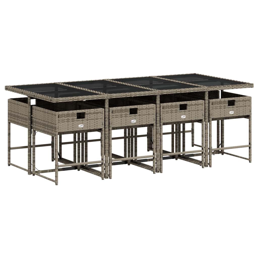 vidaXL Σετ Τραπεζαρίας Κήπου 9 τεμ. Γκρι Συνθ. Ρατάν με Μαξιλάρια