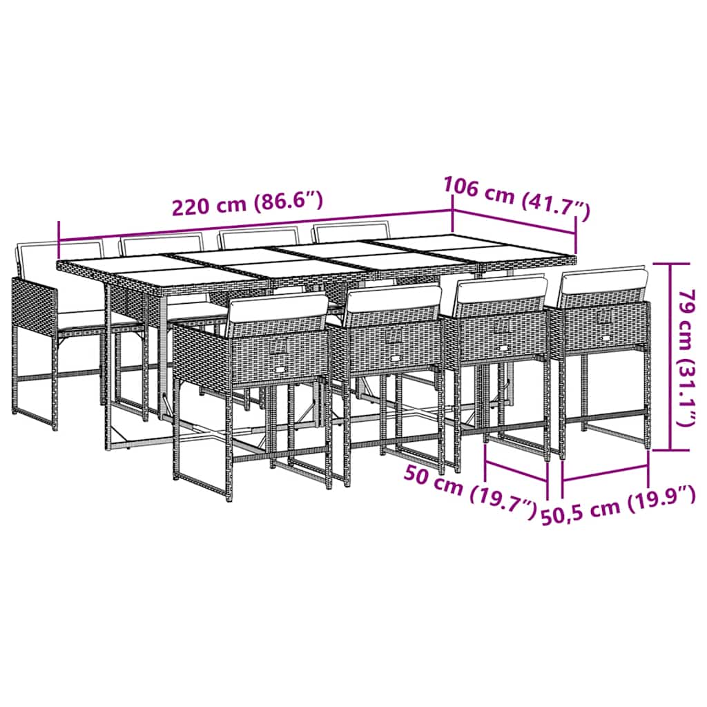 vidaXL Σετ Τραπεζαρίας Κήπου 9 τεμ. Αν. Γκρι Συνθ. Ρατάν με Μαξιλάρια