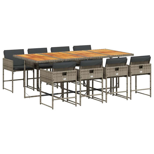 vidaXL Σετ Τραπεζαρίας Κήπου 9 τεμ. Γκρι Συνθ. Ρατάν με Μαξιλάρια