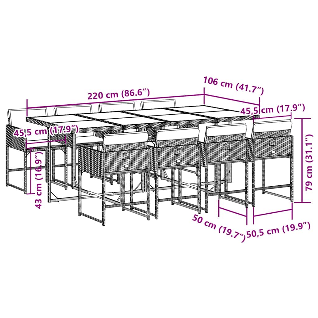 vidaXL Σετ Τραπεζαρίας Κήπου 9 τεμ Μαύρο από Συνθ. Ρατάν με Μαξιλάρια