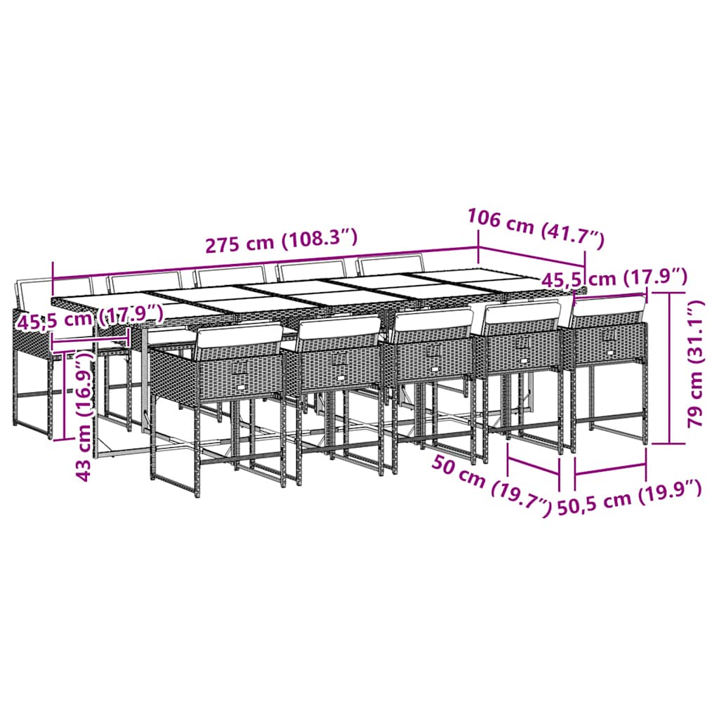 vidaXL Σετ Τραπεζαρίας Κήπου 11 τεμ Μαύρο από Συνθ. Ρατάν με Μαξιλάρια