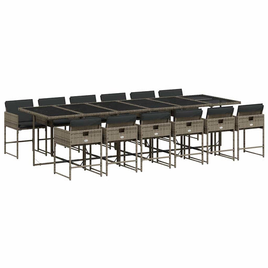 vidaXL Τραπεζαρία Κήπου 13 Τεμαχίων Γκρι Συνθετικό Ρατάν με Μαξιλάρια