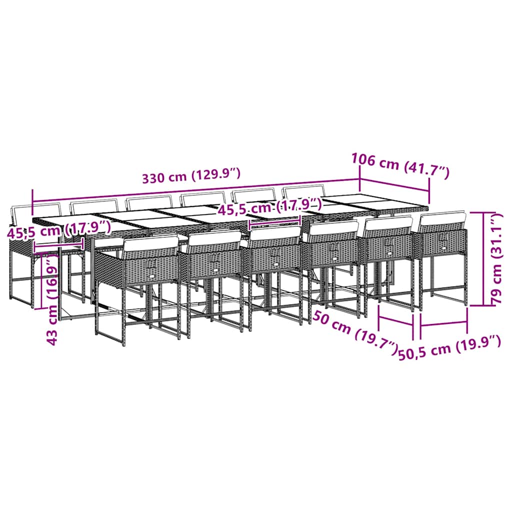 vidaXL Τραπεζαρία Κήπου 13 Τεμαχίων Γκρι Συνθετικό Ρατάν με Μαξιλάρια