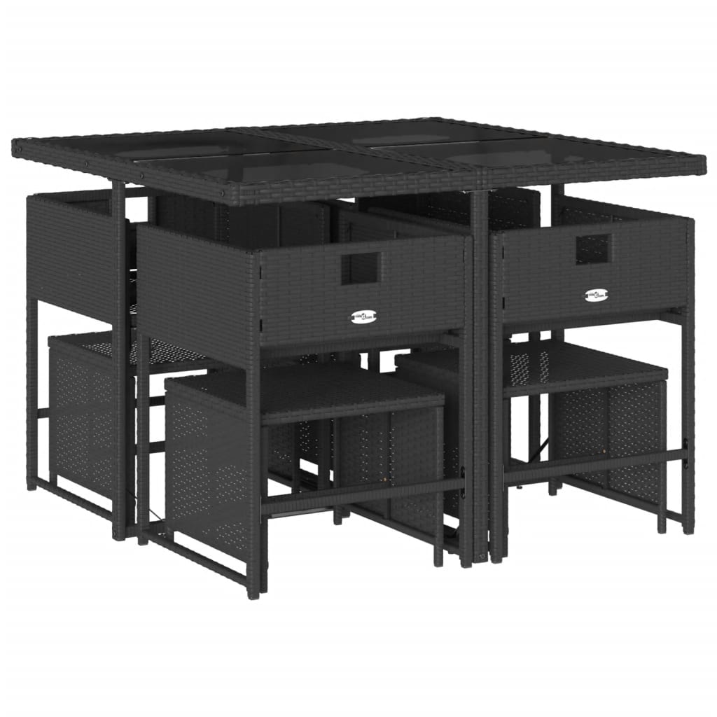 vidaXL Σετ Τραπεζαρίας Κήπου 9 τεμ Μαύρο από Συνθ. Ρατάν με Μαξιλάρια