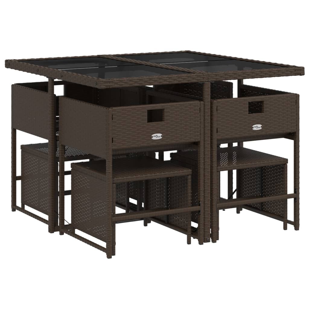 vidaXL Σετ Τραπεζαρίας Κήπου 9 τεμ. Καφέ Συνθετικό Ρατάν με Μαξιλάρια