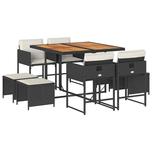 vidaXL Σετ Τραπεζαρίας Κήπου 9 τεμ Μαύρο από Συνθ. Ρατάν με Μαξιλάρια