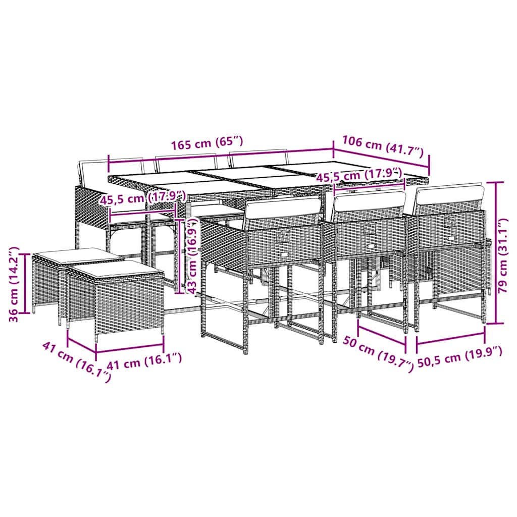vidaXL Σετ Τραπεζαρίας Κήπου 11 τεμ Μαύρο από Συνθ. Ρατάν με Μαξιλάρια