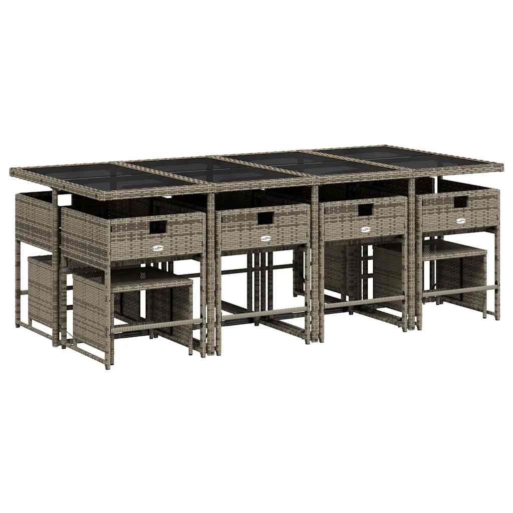 vidaXL Τραπεζαρία Κήπου 13 Τεμαχίων Γκρι Συνθετικό Ρατάν με Μαξιλάρια