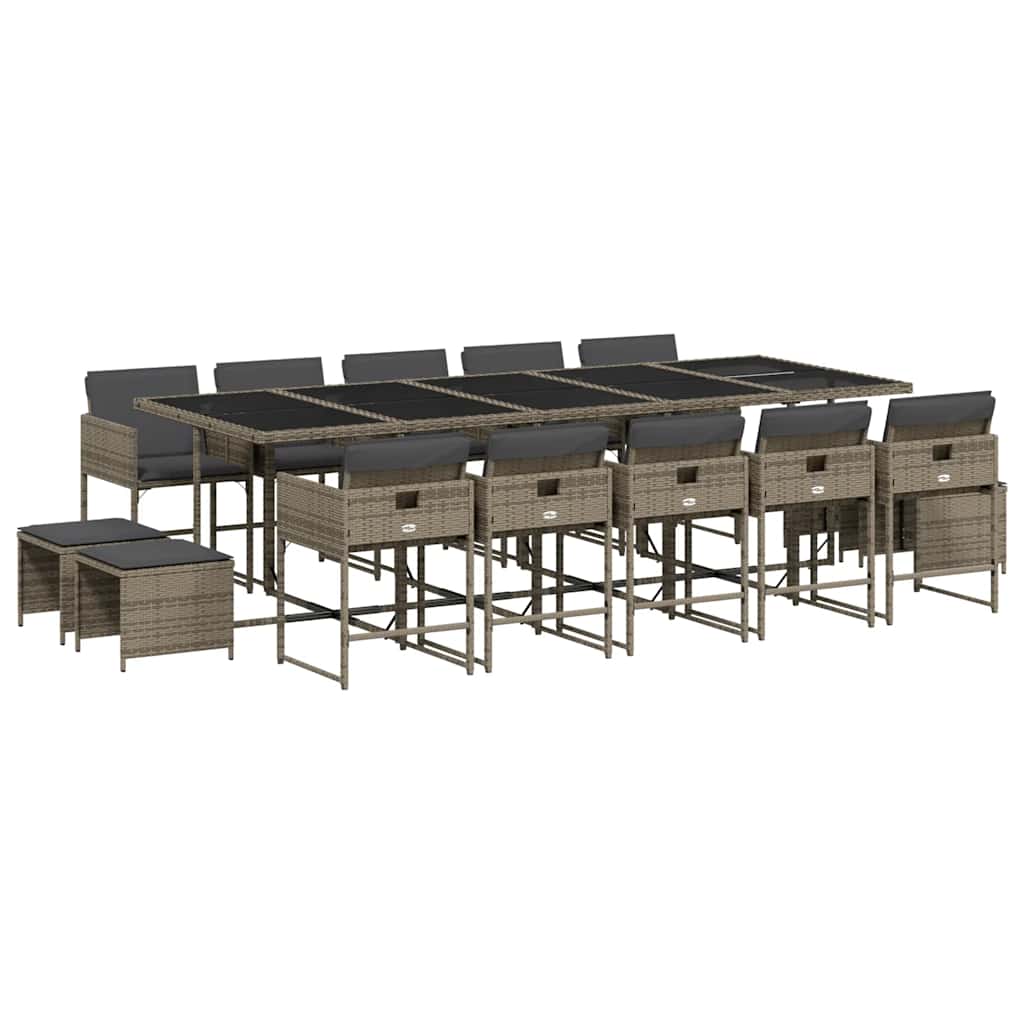 vidaXL Σετ Τραπεζαρίας Κήπου 15 τεμ. Γκρι Συνθετικό Ρατάν με Μαξιλάρια