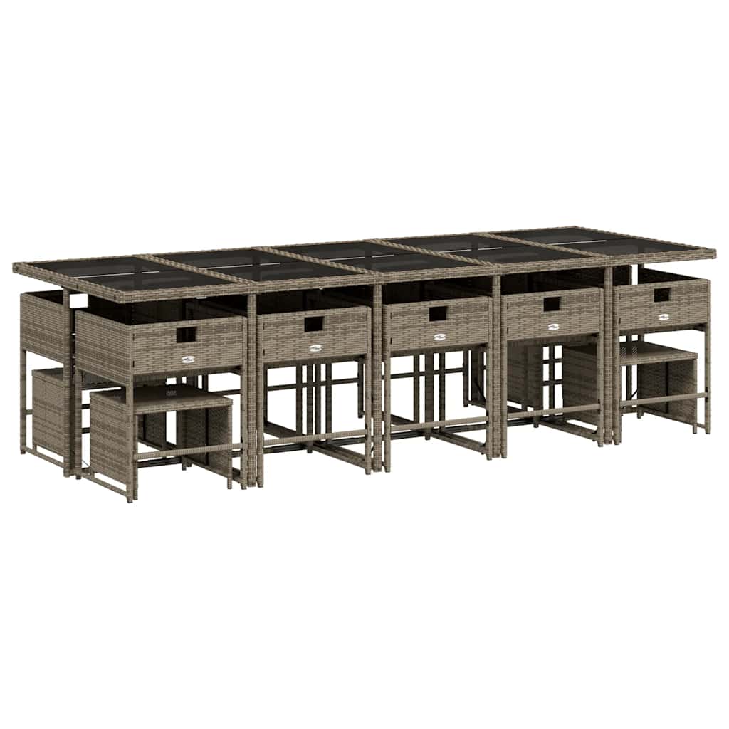 vidaXL Σετ Τραπεζαρίας Κήπου 15 τεμ. Γκρι Συνθετικό Ρατάν με Μαξιλάρια