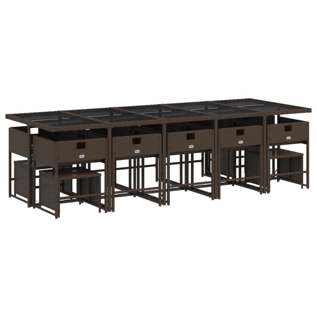 vidaXL Σετ Τραπεζαρίας Κήπου 15 τεμ Καφέ από Συνθ. Ρατάν με Μαξιλάρια