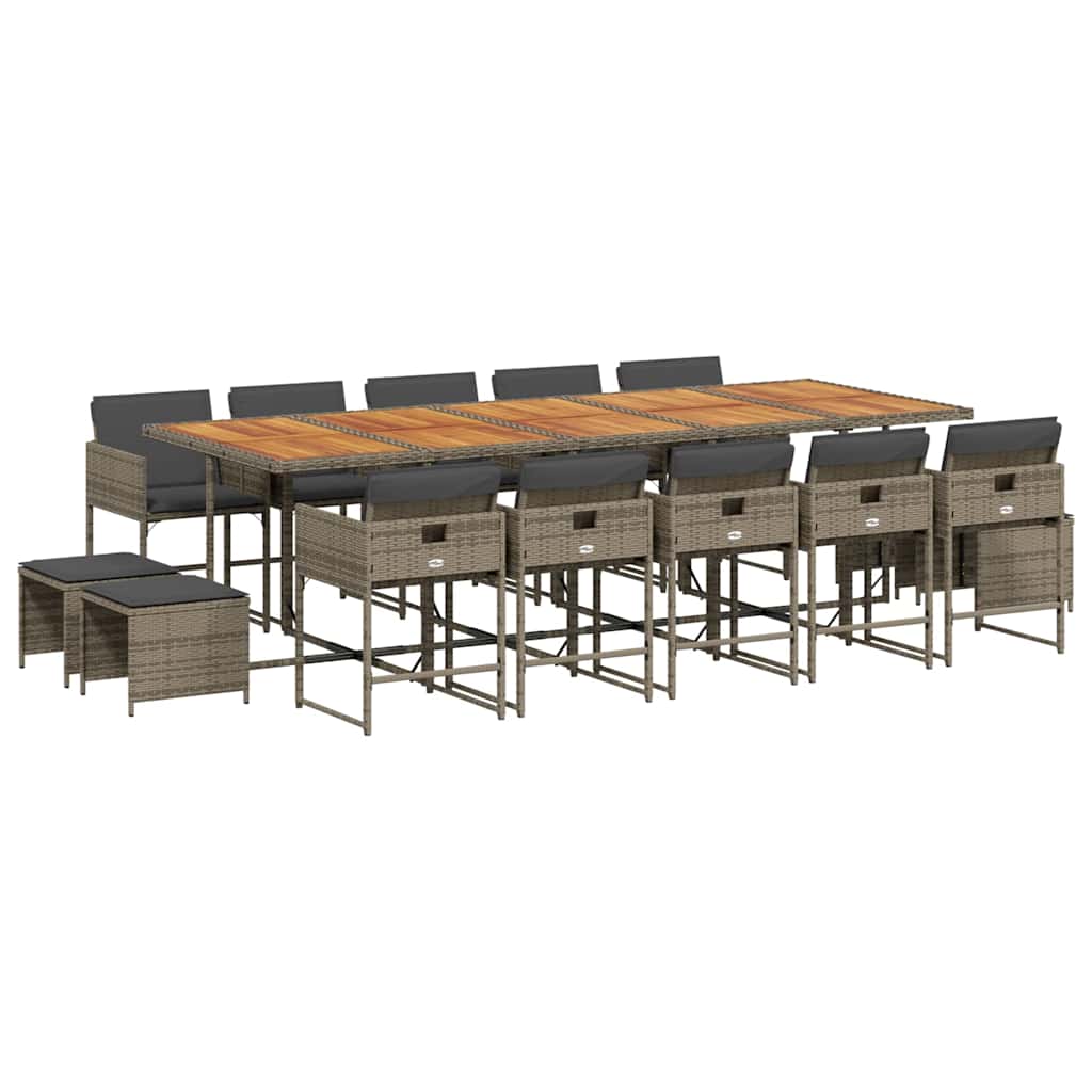 vidaXL Σετ Τραπεζαρίας Κήπου 15 τεμ. Γκρι Συνθετικό Ρατάν με Μαξιλάρια