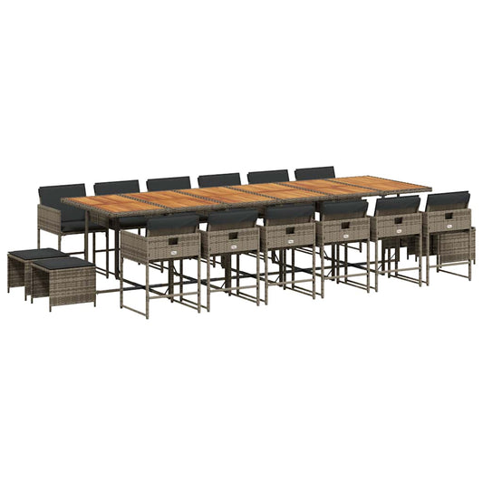 vidaXL Σετ Τραπεζαρίας Κήπου 17 τεμ. Γκρι από Συνθ. Ρατάν με Μαξιλάρια