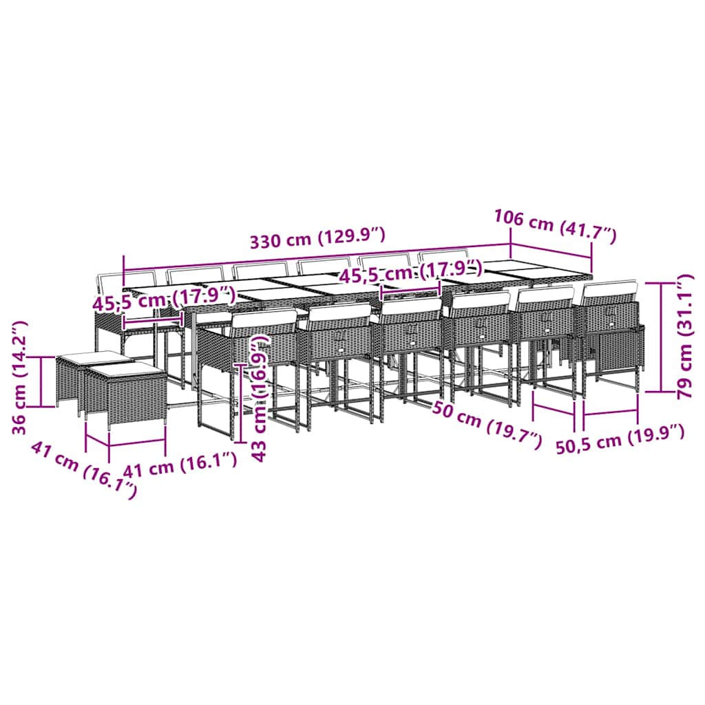 vidaXL Σετ Τραπεζαρίας Κήπου 17 τεμ. Γκρι από Συνθ. Ρατάν με Μαξιλάρια
