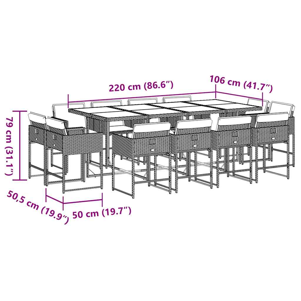 vidaXL Τραπεζαρία Κήπου 13 Τεμαχίων Γκρι Συνθετικό Ρατάν με Μαξιλάρια