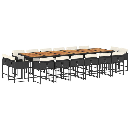 vidaXL Σετ Τραπεζαρίας Κήπου 17 τεμ Μαύρο από Συνθ. Ρατάν με Μαξιλάρια