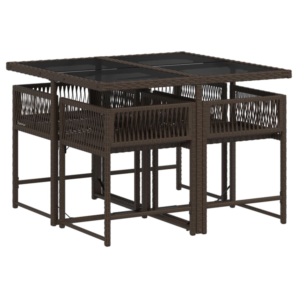 vidaXL Σετ Τραπεζαρίας Κήπου 5 Τεμαχίων Καφέ Συνθ. Ρατάν με Μαξιλάρια