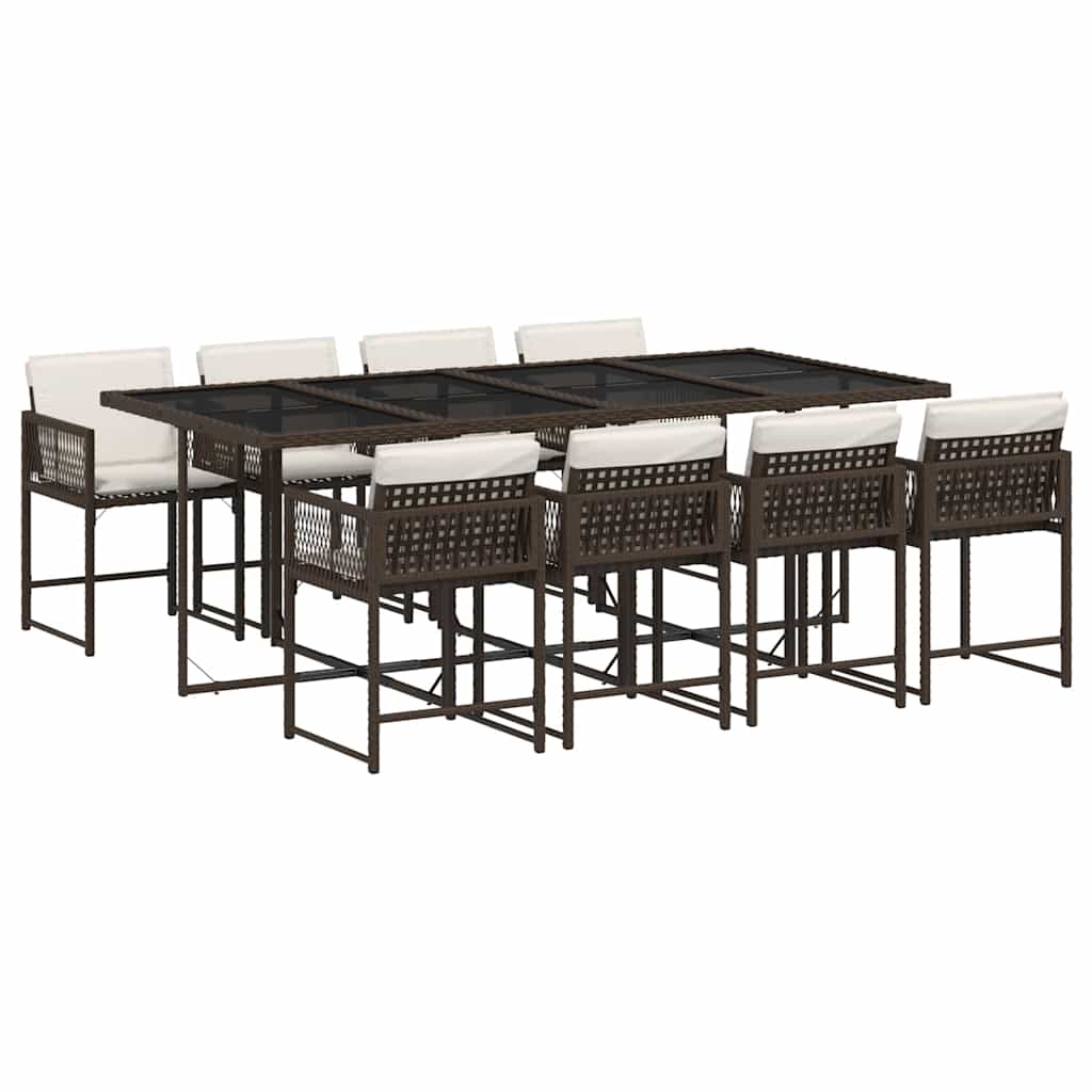 vidaXL Σετ Τραπεζαρίας Κήπου 9 τεμ. Καφέ Συνθετικό Ρατάν με Μαξιλάρια