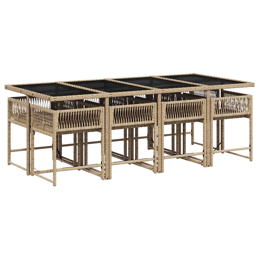 vidaXL Σετ Τραπεζαρίας Κήπου 9τεμ. Μικτό Μπεζ Συνθ. Ρατάν με Μαξιλάρια