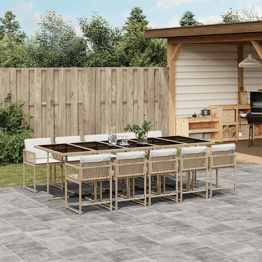 vidaXL Σετ Τραπεζαρίας Κήπου 11 τεμ. Μπεζ Συνθετικό Ρατάν με Μαξιλάρια