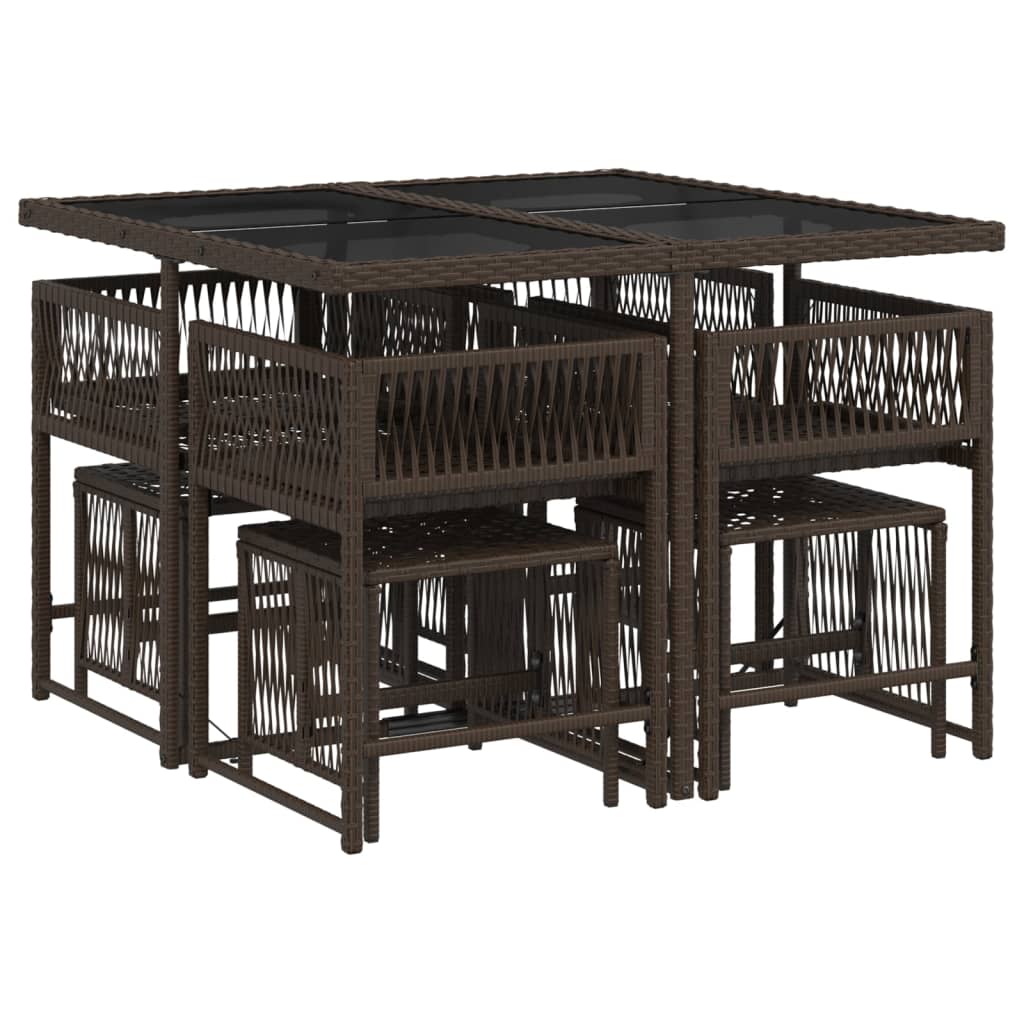 vidaXL Σετ Τραπεζαρίας Κήπου 9 τεμ. Καφέ Συνθετικό Ρατάν με Μαξιλάρια