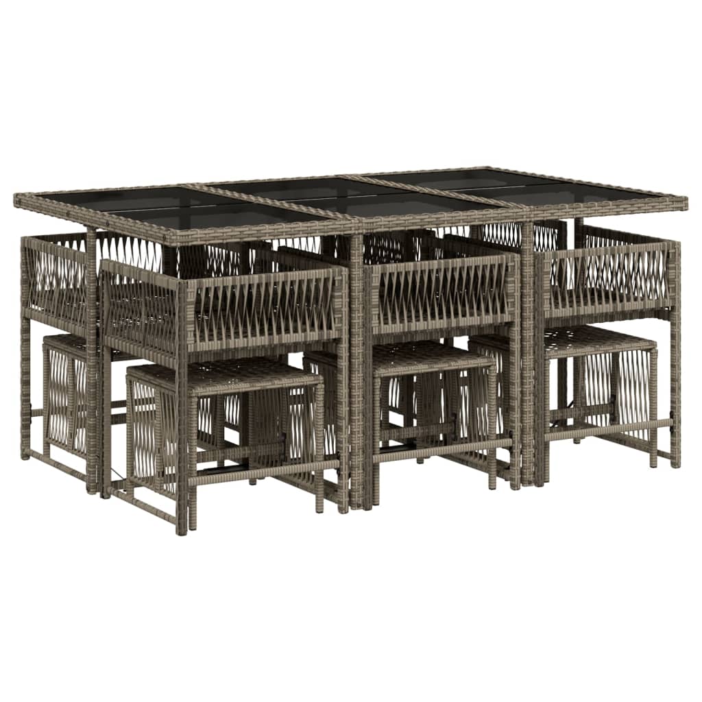 vidaXL Σετ Τραπεζαρίας Κήπου 11 Τεμαχίων Γκρι Συνθ. Ρατάν με Μαξιλάρια