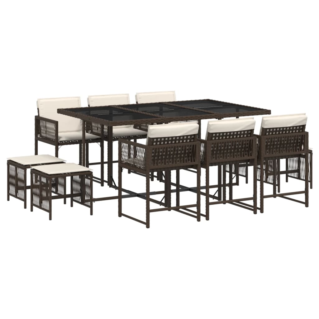 vidaXL Σετ Τραπεζαρίας Κήπου 11 τεμ. Καφέ Συνθετικό Ρατάν με Μαξιλάρια