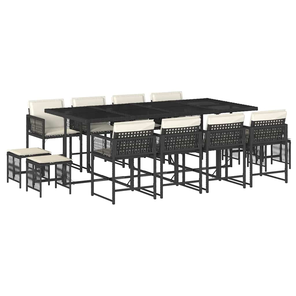 vidaXL Σετ Τραπεζαρίας Κήπου 13τεμ. Μαύρο από Συνθ. Ρατάν με Μαξιλάρια