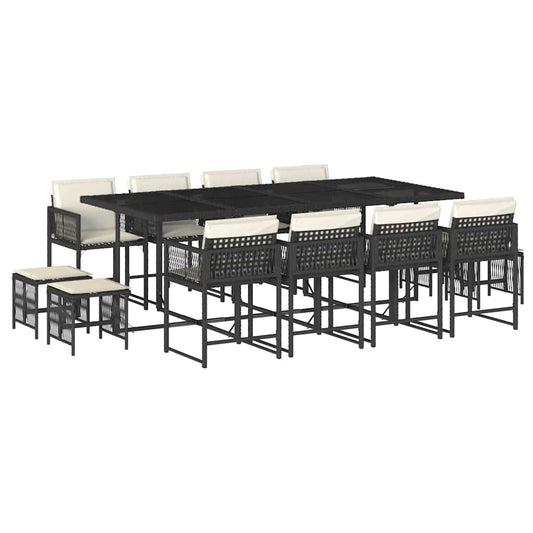 vidaXL Σετ Τραπεζαρίας Κήπου 13τεμ. Μαύρο από Συνθ. Ρατάν με Μαξιλάρια