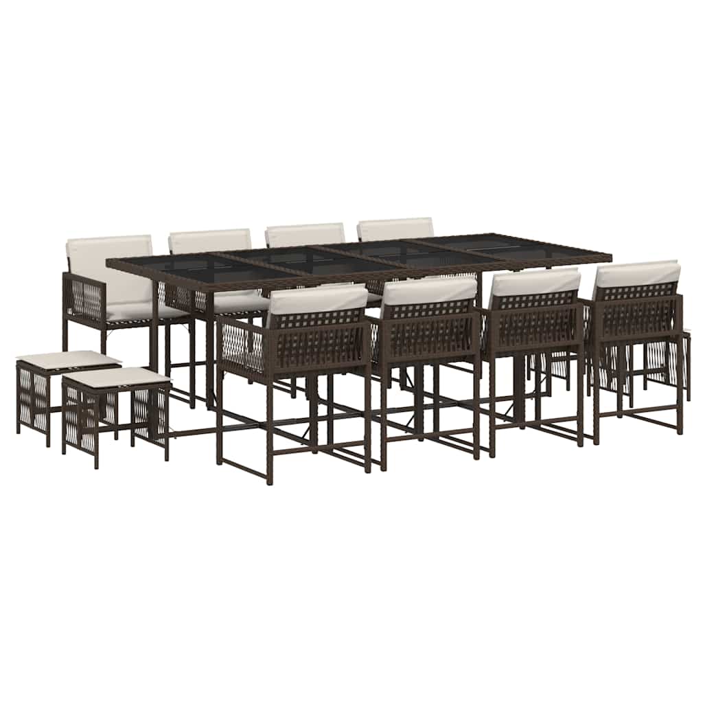 vidaXL Σετ Τραπεζαρίας Κήπου 13 τεμ. Καφέ από Συνθ. Ρατάν με Μαξιλάρια