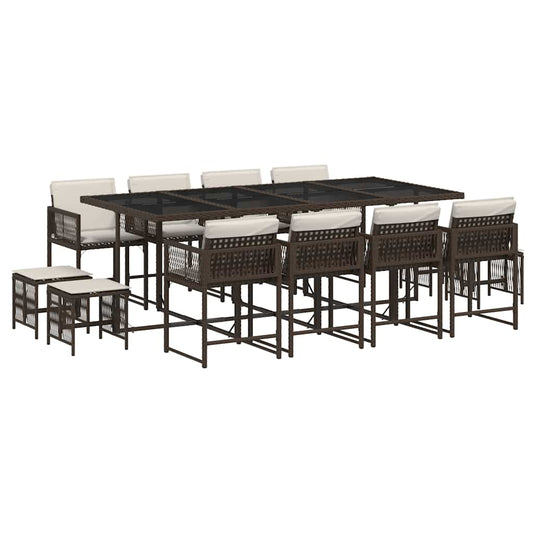 vidaXL Σετ Τραπεζαρίας Κήπου 13 τεμ. Καφέ από Συνθ. Ρατάν με Μαξιλάρια