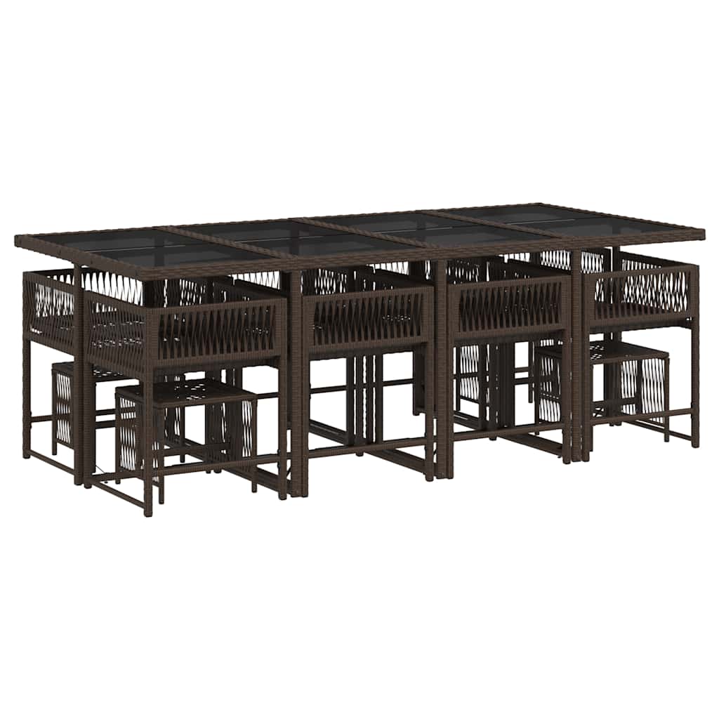 vidaXL Σετ Τραπεζαρίας Κήπου 13 τεμ. Καφέ από Συνθ. Ρατάν με Μαξιλάρια