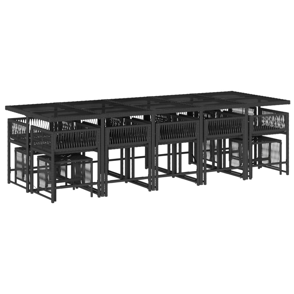 vidaXL Σετ Τραπεζαρίας Κήπου 15 τεμ Μαύρο από Συνθ. Ρατάν με Μαξιλάρια