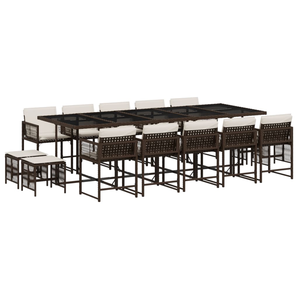 vidaXL Σετ Τραπεζαρίας Κήπου 15 τεμ Καφέ από Συνθ. Ρατάν με Μαξιλάρια