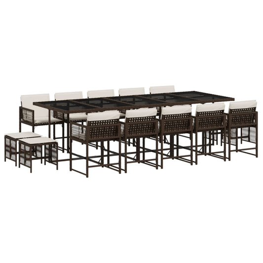 vidaXL Σετ Τραπεζαρίας Κήπου 15 τεμ Καφέ από Συνθ. Ρατάν με Μαξιλάρια