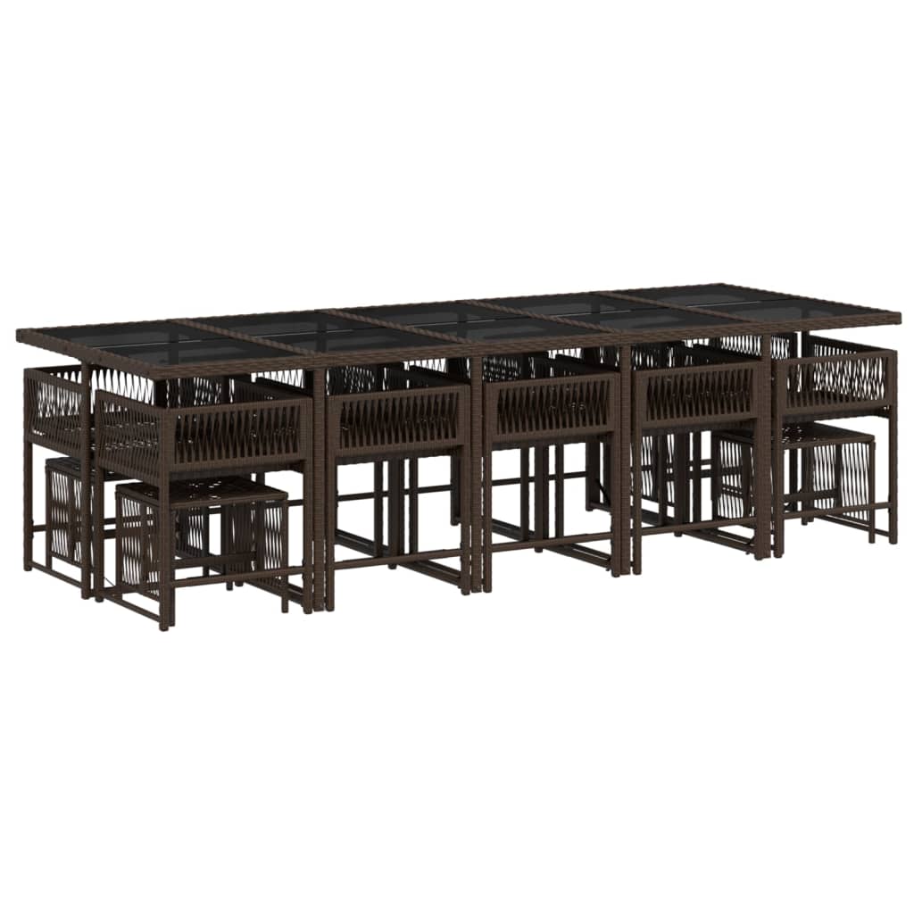 vidaXL Σετ Τραπεζαρίας Κήπου 15 τεμ Καφέ από Συνθ. Ρατάν με Μαξιλάρια