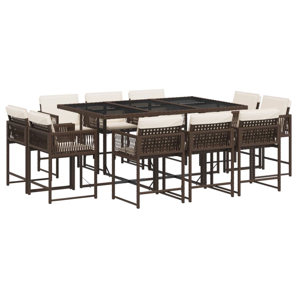 vidaXL Σετ Τραπεζαρίας Κήπου 11 τεμ. Καφέ Συνθετικό Ρατάν με Μαξιλάρια