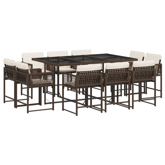 vidaXL Σετ Τραπεζαρίας Κήπου 11 τεμ. Καφέ Συνθετικό Ρατάν με Μαξιλάρια