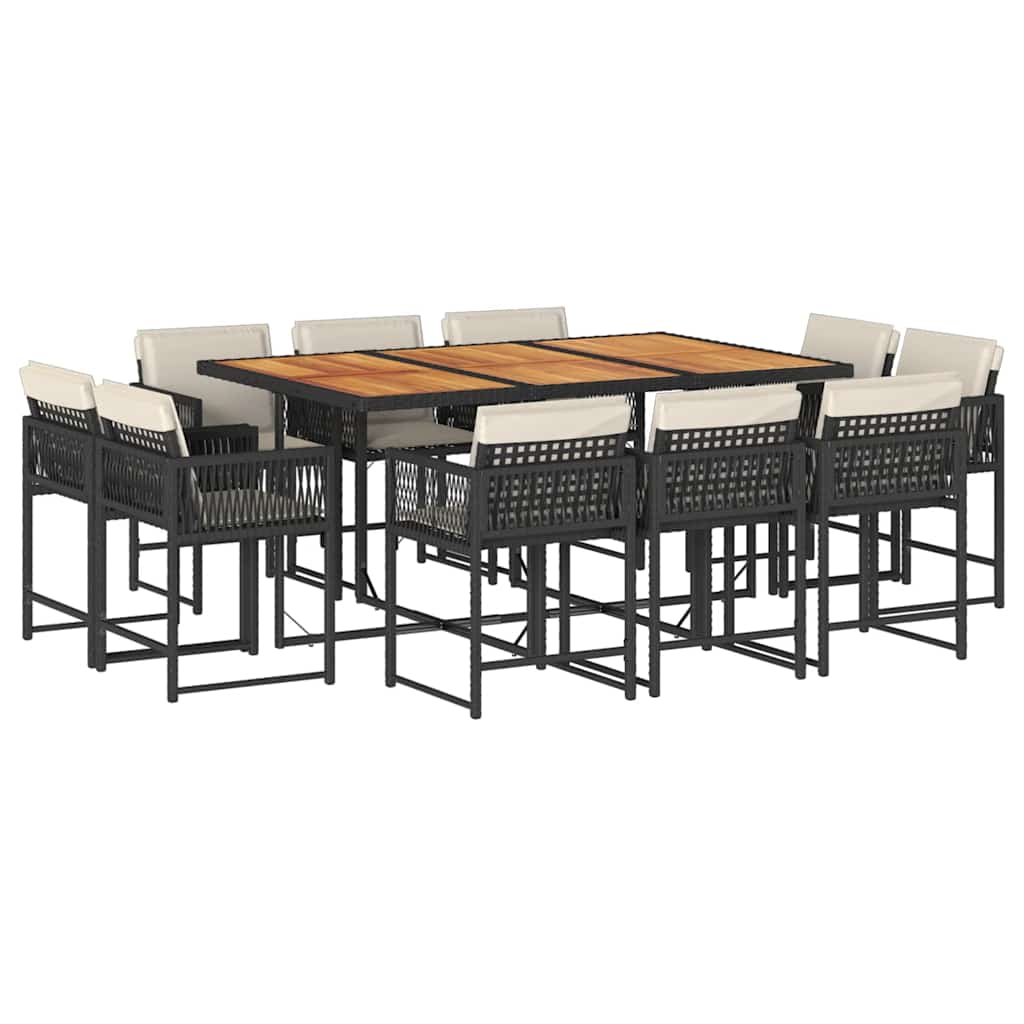 vidaXL Σετ Τραπεζαρίας Κήπου 11 τεμ Μαύρο από Συνθ. Ρατάν με Μαξιλάρια