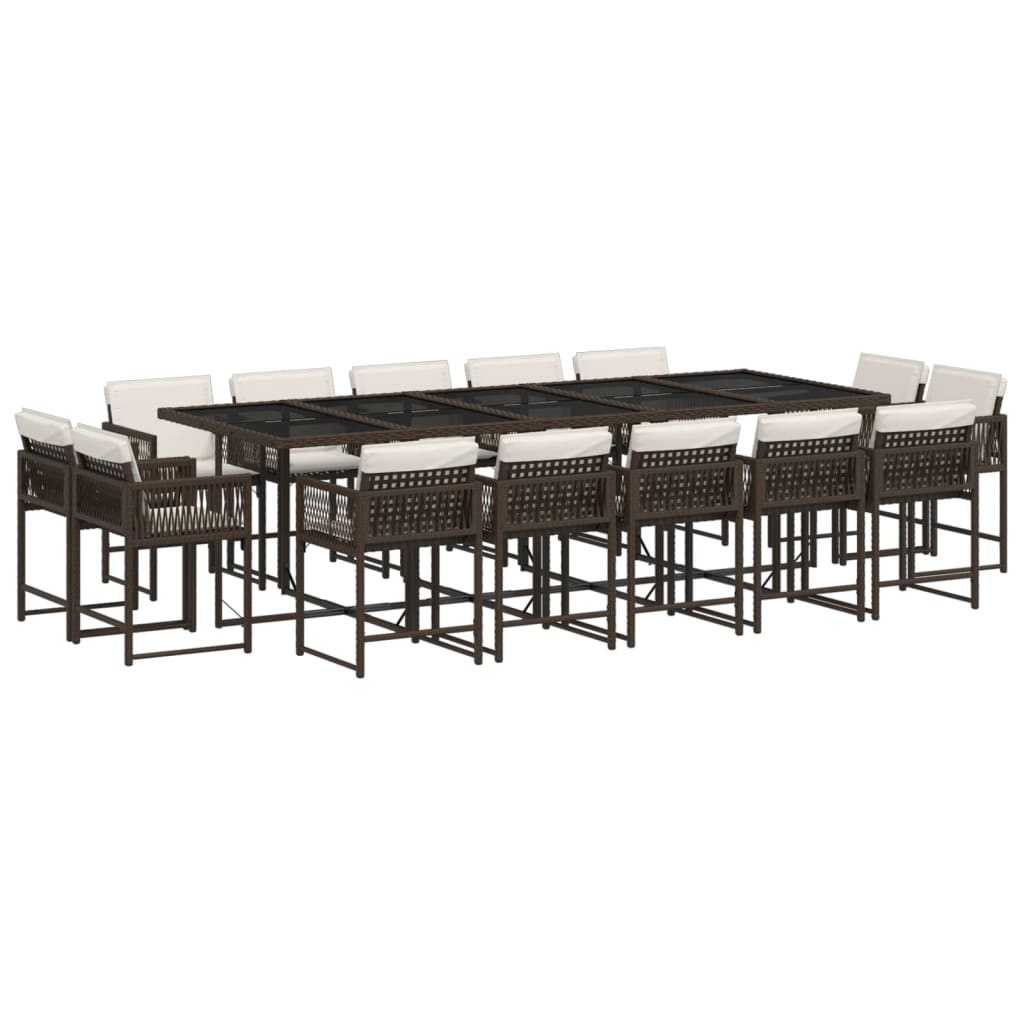 vidaXL Σετ Τραπεζαρίας Κήπου 15 τεμ Καφέ από Συνθ. Ρατάν με Μαξιλάρια